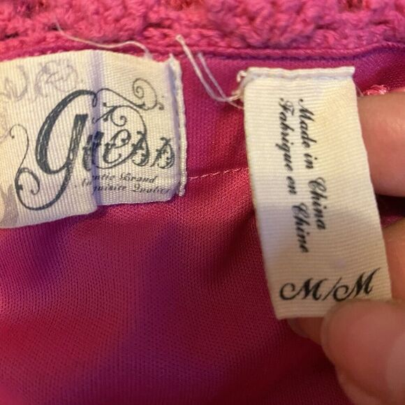 Vintage GUESS Tank Sundress Sz M Knit Crochet Pink Cottagecore Barbiecore Strap - Picture 4 of 11